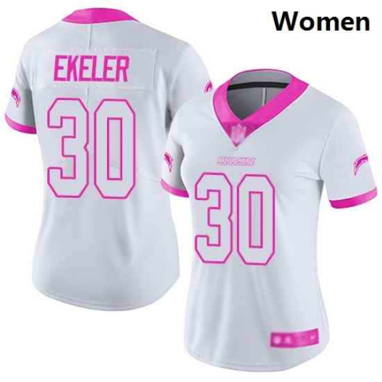 Chargers #30 Austin Ekeler White Pink Women Stitched Football Limited Rush Fashion Jersey